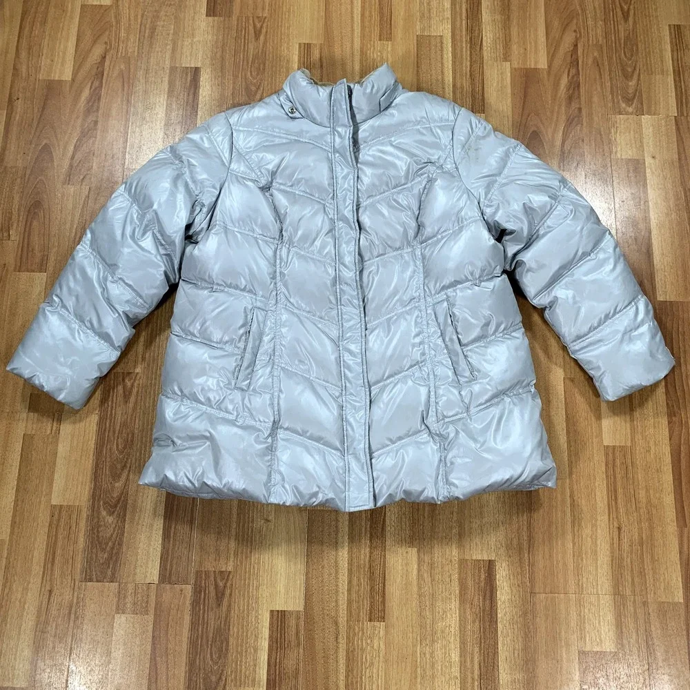 Tommy Hilfiger Jacket Mens XXL Silver Puffer Full Zip Casual Outdoor Hiking Coat